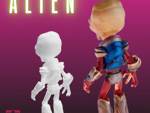 STL File Chibi Tech Alien Warrior 3D Printable Sci-Fi Horror Miniature 3D Print Model