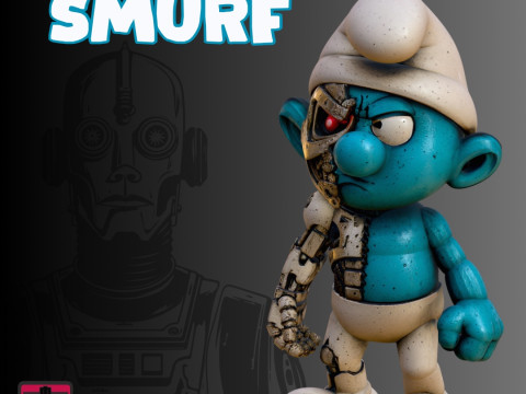 STL File Chibi Terminator Smurf 3D Printable Futuristic Warrior Miniature Modelo de Impressão 3D