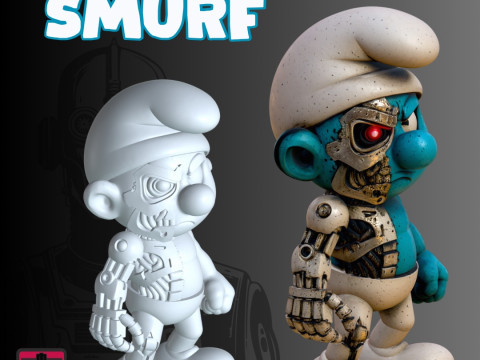 STL File Chibi Terminator Smurf 3D Printable Futuristic Warrior Miniature Modelo de Impressão 3D