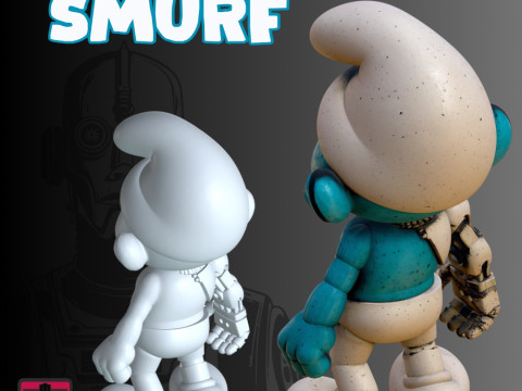 STL File Chibi Terminator Smurf 3D Printable Futuristic Warrior Miniature Modelo de Impressão 3D