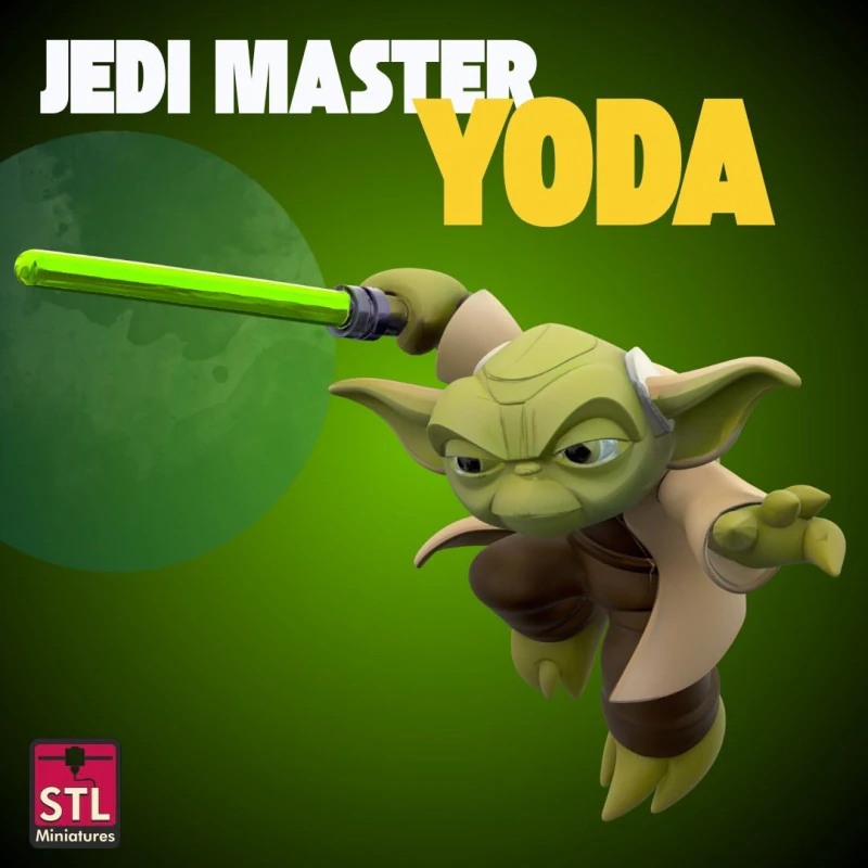 Archivo STL Chibi Jedi Master Miniatura de pose de batalla flotante imprimible en 3D Modelo de impresión 3D .c4d .max .obj .3ds .fbx .stl .blend
