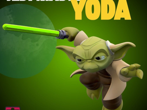 STL File Chibi Jedi Master 3D Printable Floating Battle Pose Miniature 3D Print Model