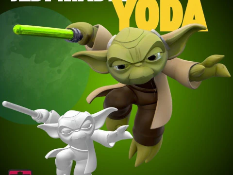 Archivo STL Chibi Jedi Master Miniatura de pose de batalla flotante imprimible en 3D Modelo de impresión 3D