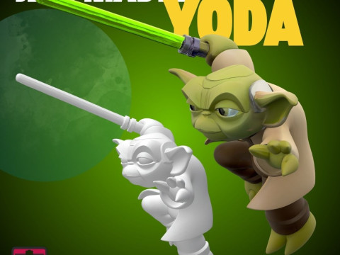 STL File Chibi Jedi Master 3D Printable Floating Battle Pose Miniature 3Dプリントモデル