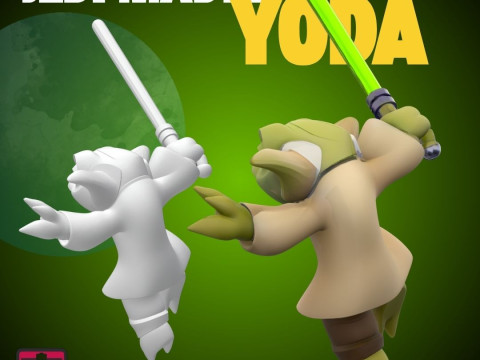 STL File Chibi Jedi Master 3D Printable Floating Battle Pose Miniature 3Dプリントモデル