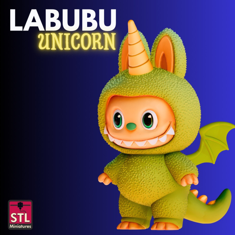 STL File Chibi Labubu Unicorn-Dragon 3D Printable Rare Fantasy Creature Modelo de Impressão 3D .c4d .max .obj .3ds .fbx .stl .blend 