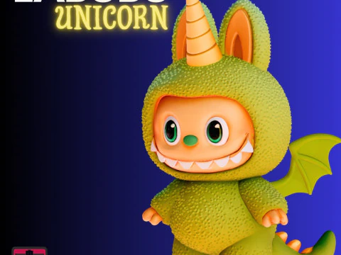 STL Dosyası Chibi Labubu Unicorn-Ejderha 3D Yazdırılabilir Nadir Fantazi Yaratık 3D Baskı Modeli