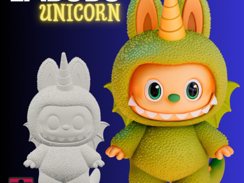 STL File Chibi Labubu Unicorn-Dragon 3D Printable Rare Fantasy Creature Modelo de Impressão 3D