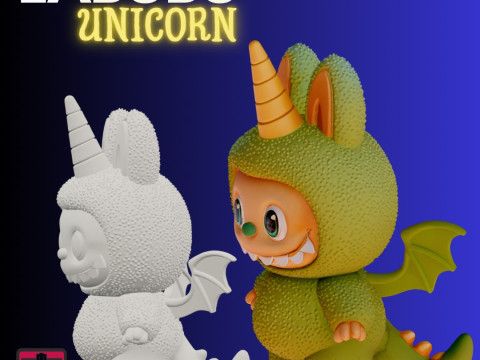 STL File Chibi Labubu Unicorn-Dragon 3D Printable Rare Fantasy Creature Modelo de Impressão 3D
