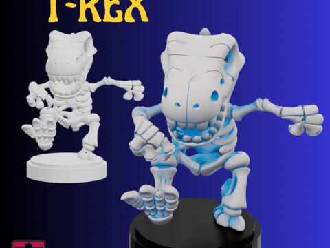 Runaway Bone-Rex STL File Chibi Skeleton T-Rex Comic Dinosaur Miniature Model Cetak 3D