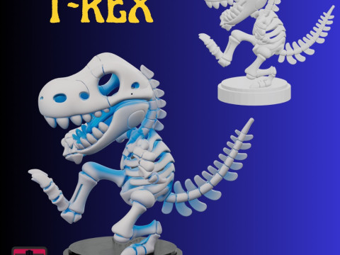 Runaway Bone-Rex STL File Chibi Skeleton T-Rex Comic Dinosaur Miniature Model Cetak 3D