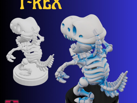 Runaway Bone-Rex STL File Chibi Skeleton T-Rex Comic Dinosaur Miniature Model Cetak 3D