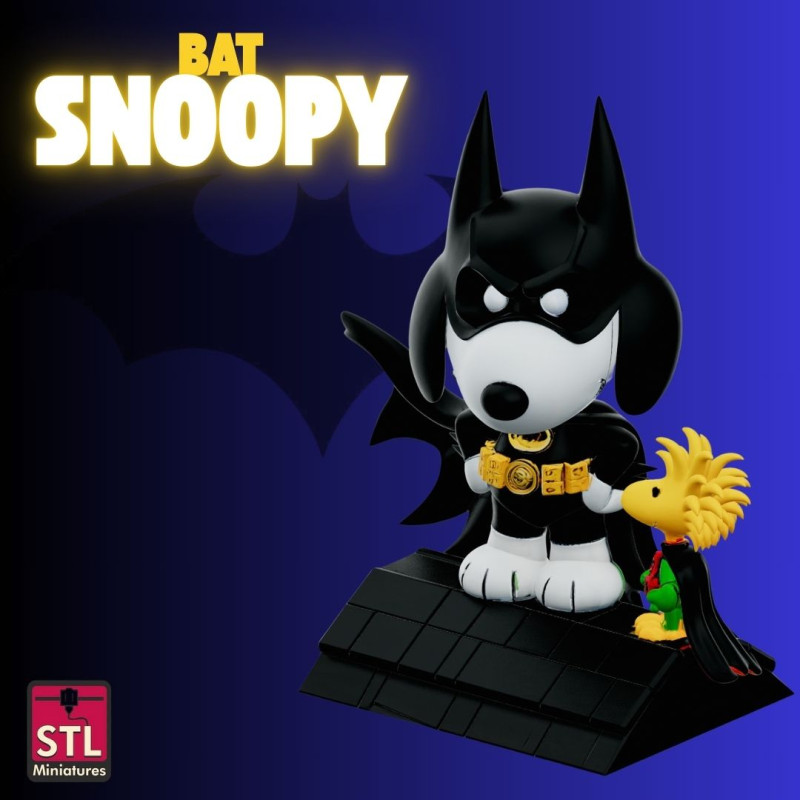 BatBeagle FeatherSidekick STL File Batman Snoopy Woodstock as Superheroes Comic Collectible Modelo de impresión 3D .c4d .max .obj .3ds .fbx .stl .blend