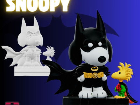 BatBeagle FeatherSidekick STL File Batman Snoopy Woodstock as Superheroes Comic Collectible Modelo de impresión 3D