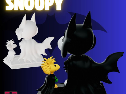 BatBeagle FeatherSidekick STL File Batman Snoopy Woodstock as Superheroes Comic Collectible Modelo de impresión 3D
