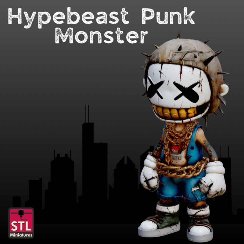 Urban Scream STL File Hypebeast Punk Monster Chibi Horror Collectible Modello di stampa 3D .c4d .max .obj .3ds .fbx .stl .blend 