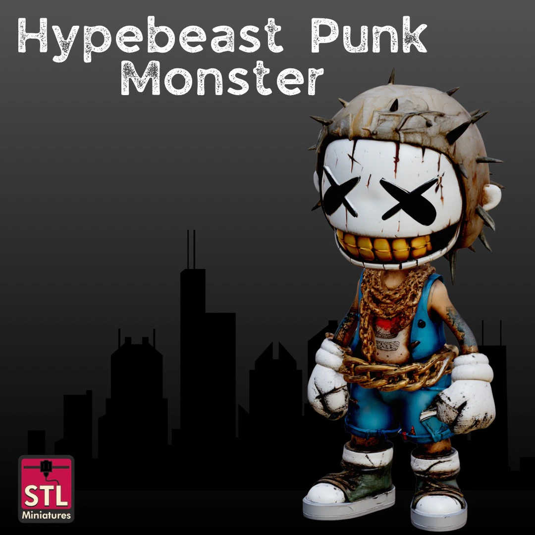 Urban Scream STL File Hypebeast Punk Monster Chibi Horror Collectible 3D Print Model .c4d .max .obj .3ds .fbx .stl .blend 