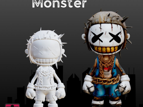 Urban Scream STL File Hypebeast Punk Monster Chibi Horror Collectible Modello di stampa 3D