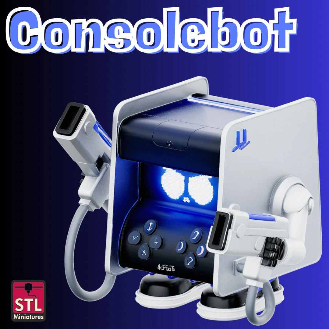 ConsoleBot STL File Chibi Cube Robot Gaming Mech Collectible 3D Print Model .c4d .max .obj .3ds .fbx .stl .blend 