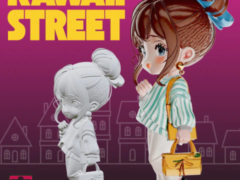 Kawaii Street STL File Anime Doll Trendy Chibi Girl Collectible 3D Print Model