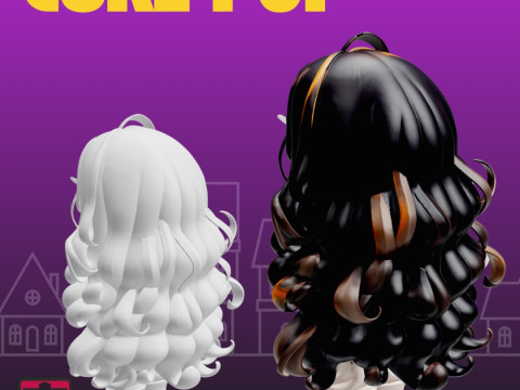 CurlPop STL File Anime Doll Long Curly Hair Chibi Girl Collectible 3D 打印模型