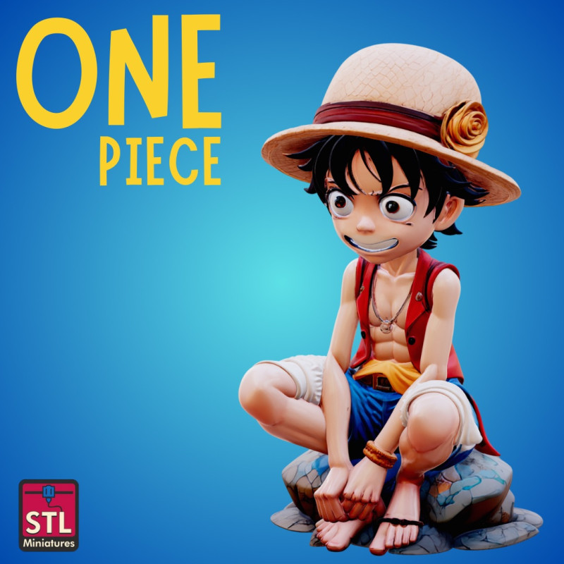 Chibi Straw Hat STL File One Piece Mini Joyful Comic Collectible 3D Print Model .c4d .max .obj .3ds .fbx .stl .blend 