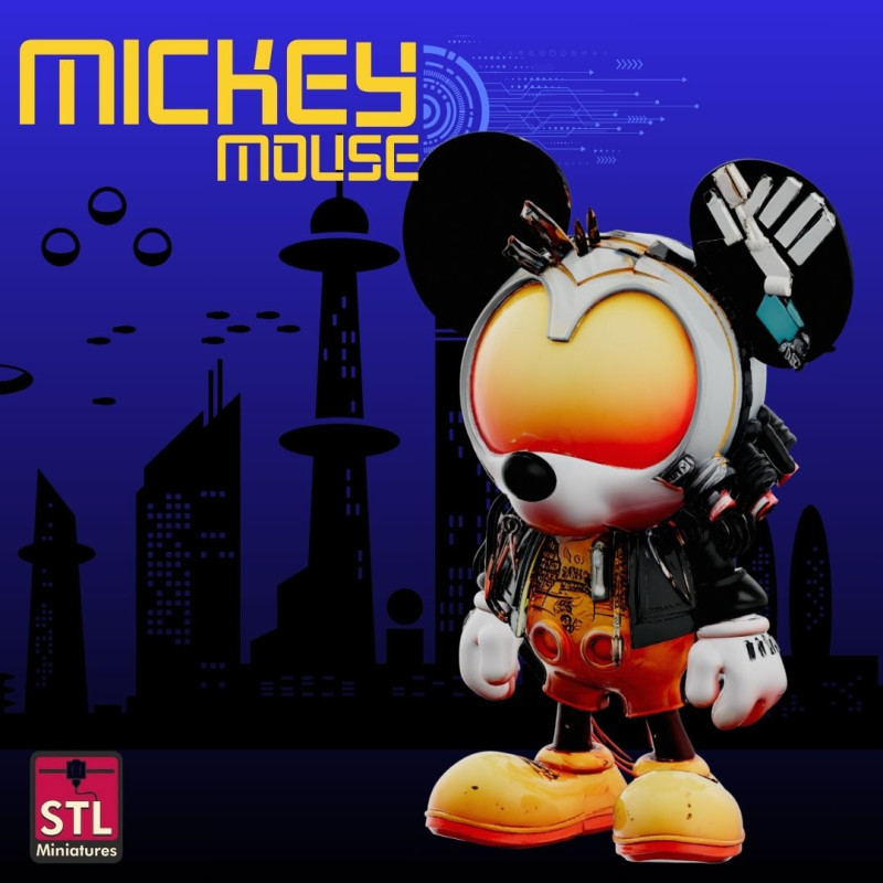 Atomic Mickey STL File Futuristic Mouse Post-Apocalyptic Art Collectible Modelo de Impressão 3D .c4d .max .obj .3ds .fbx .stl .blend