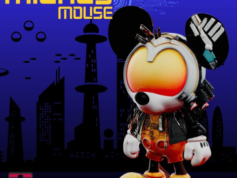 Atomic Mickey STL File Futuristic Mouse Post-Apocalyptic Art Collectible 3D Baskı Modeli