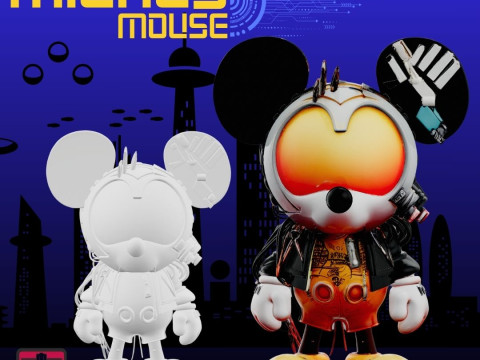 Atomic Mickey STL File Futuristic Mouse Post-Apocalyptic Art Collectible Modelo de Impressão 3D