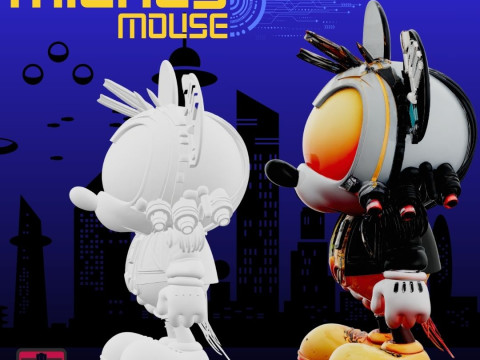 Atomic Mickey STL File Futuristic Mouse Post-Apocalyptic Art Collectible Modelo de Impressão 3D