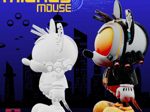 Atomic Mickey STL File Futuristic Mouse Post-Apocalyptic Art Collectible 3D Print Model