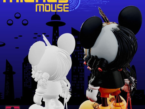 Atomic Mickey STL File Futuristic Mouse Post-Apocalyptic Art Collectible Modelo de Impressão 3D