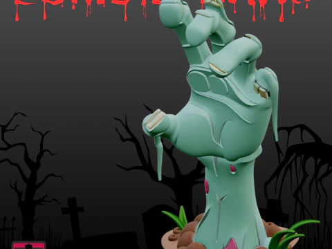 Toon Handrise STL File Cartoon Zombie Hand Anime Horror Collectible 3D Print Model