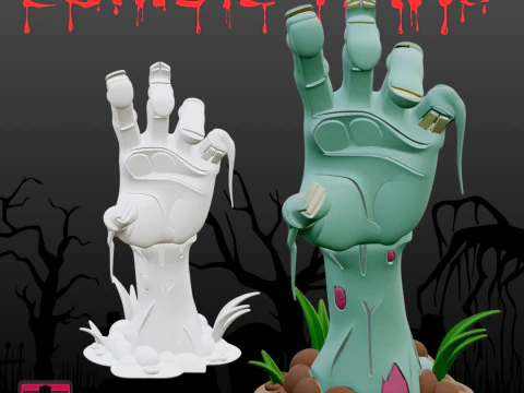 Toon Handrise STL File Cartoon Zombie Hand Anime Horror Collectible 3D Print Model