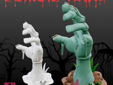 Toon Handrise STL File Cartoon Zombie Hand Anime Horror Collectible 3D Print Model
