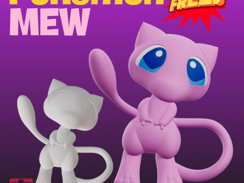 Free Gift STL File Mew Chibi Figure Pokemon-Inspired Collectible 3D Print Model