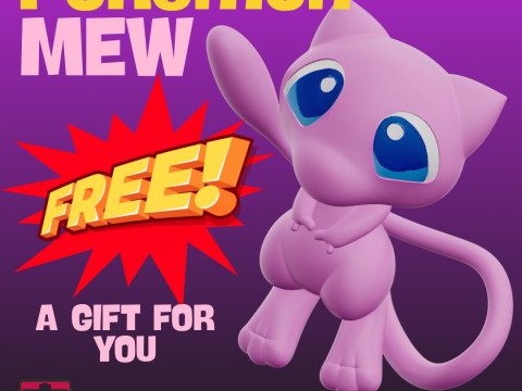 Free Gift STL File Mew Chibi Figure Pokemon-Inspired Collectible Model do druku 3D