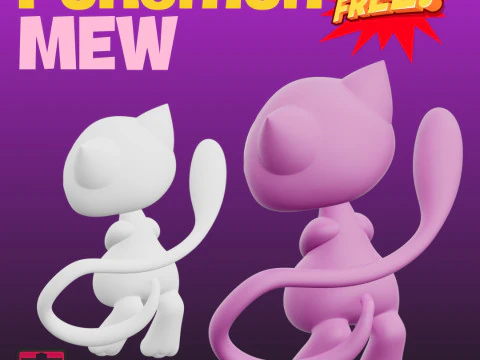 Free Gift STL File Mew Chibi Figure Pokemon-Inspired Collectible 3D Print Model