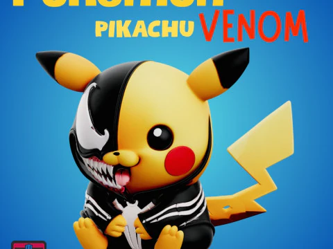 Файл Venomchu STL Пикачу x Веном Кроссовер Темный Коллекционная коллекция Чиби 3D Принт Модель