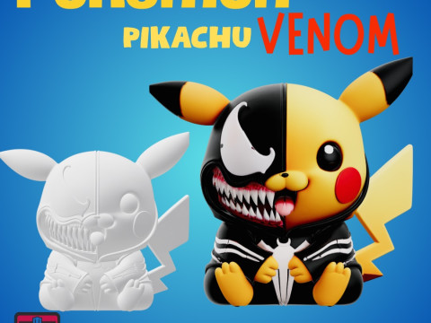 Venomchu STL File Pikachu x Venom Crossover Dark Chibi Collectible 3D Принт Модель