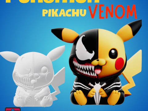 Venomchu STL File Pikachu x Venom Crossover Dark Chibi Collectible 3D Print Model