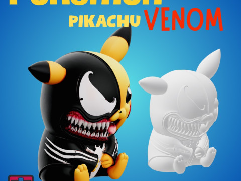 Venomchu STL File Pikachu x Venom Crossover Dark Chibi Collectible 3D Принт Модель