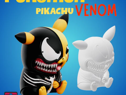 Venomchu STL File Pikachu x Venom Crossover Dark Chibi Collectible 3D Print Model