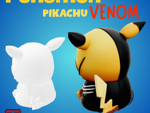 Venomchu STL File Pikachu x Venom Crossover Dark Chibi Collectible 3D Принт Модель