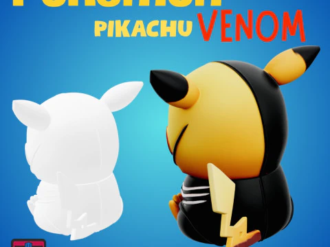 Venomchu STL File Pikachu x Venom Crossover Dark Chibi Collectible 3D Print Model