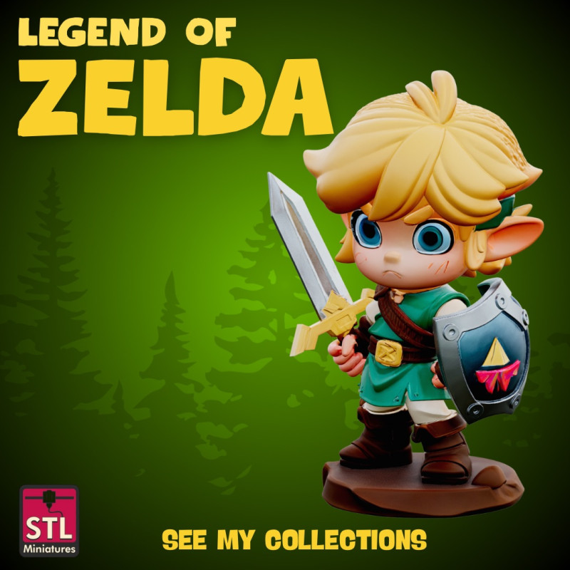 Chibi Hero of Time STL File Zelda-Inspired Miniature Fantasy Collectible Model 3Dプリントモデル .c4d .max .obj .3ds .fbx .stl .blend