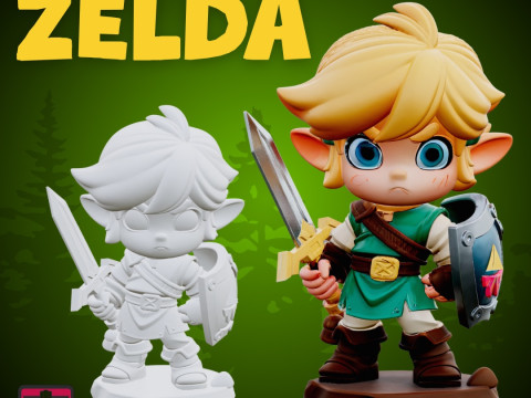 Chibi Hero of Time STL File Zelda-Inspired Miniature Fantasy Collectible Model 3Dプリントモデル