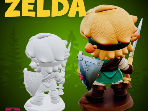 Chibi Hero of Time STL File Zelda-Inspired Miniature Fantasy Collectible Model 3Dプリントモデル