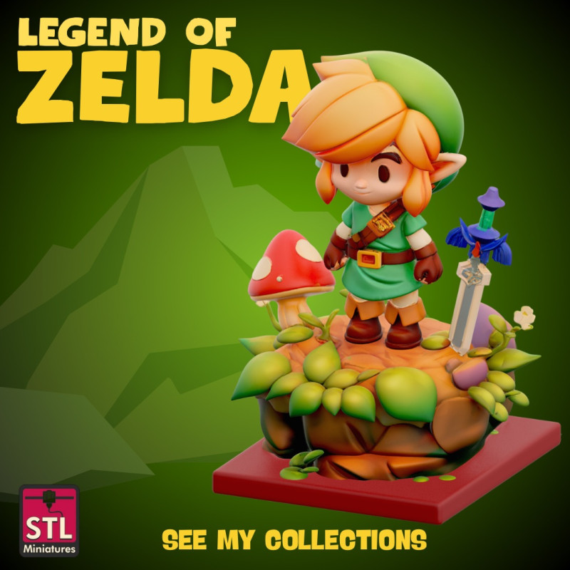 Chibi Hero Quest STL File Zelda-Inspired Mini Adventure Collectible Model 3Dプリントモデル .c4d .max .obj .3ds .fbx .stl .blend