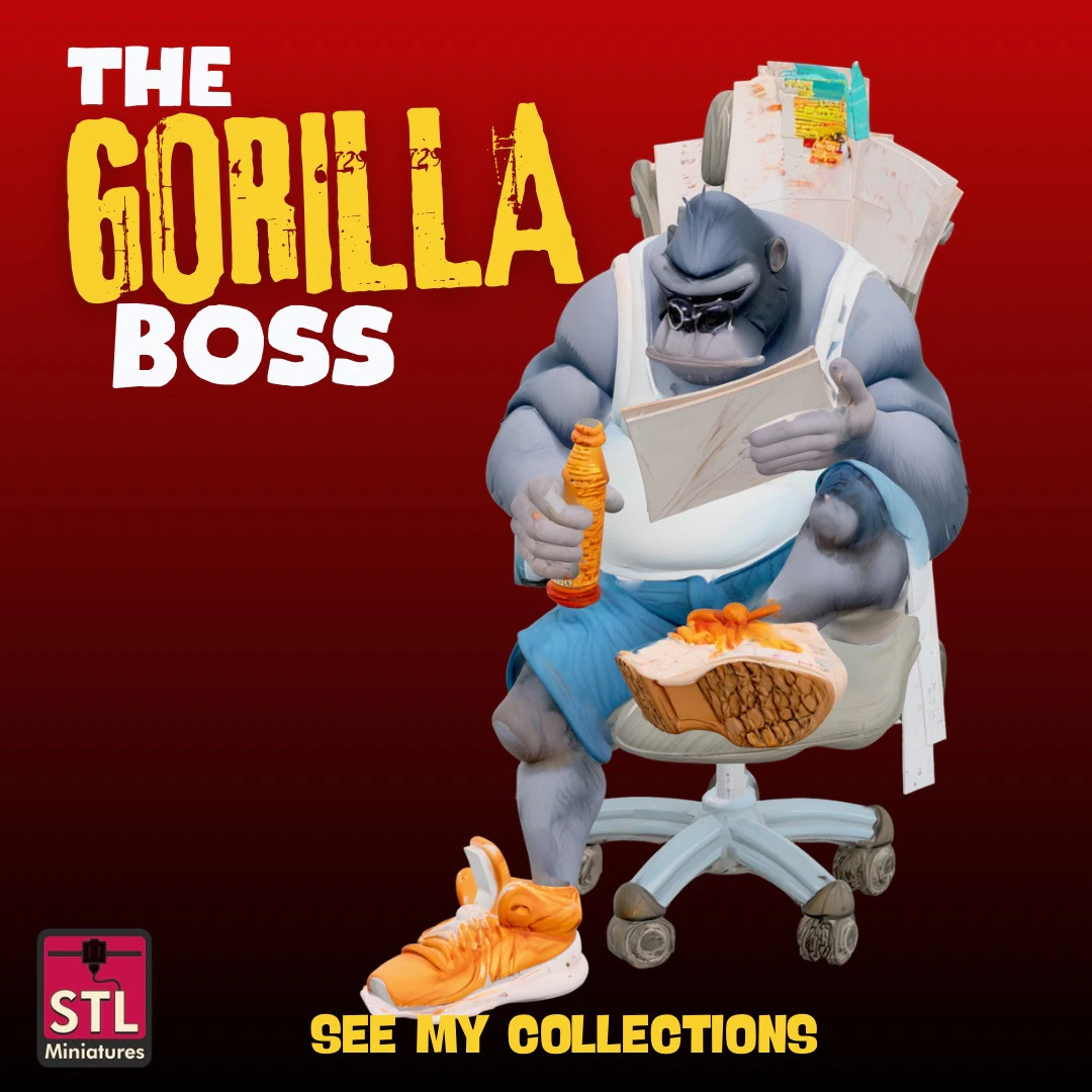 Office Boss Gorilla STL File Chibi-Style Desk King Fun Collectible Model 3D Print Model .c4d .max .obj .3ds .fbx .stl .blend 